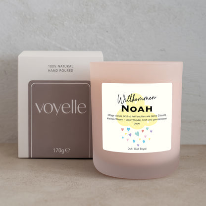 Personalisierte Willkommens-Kerze für Neugeborene