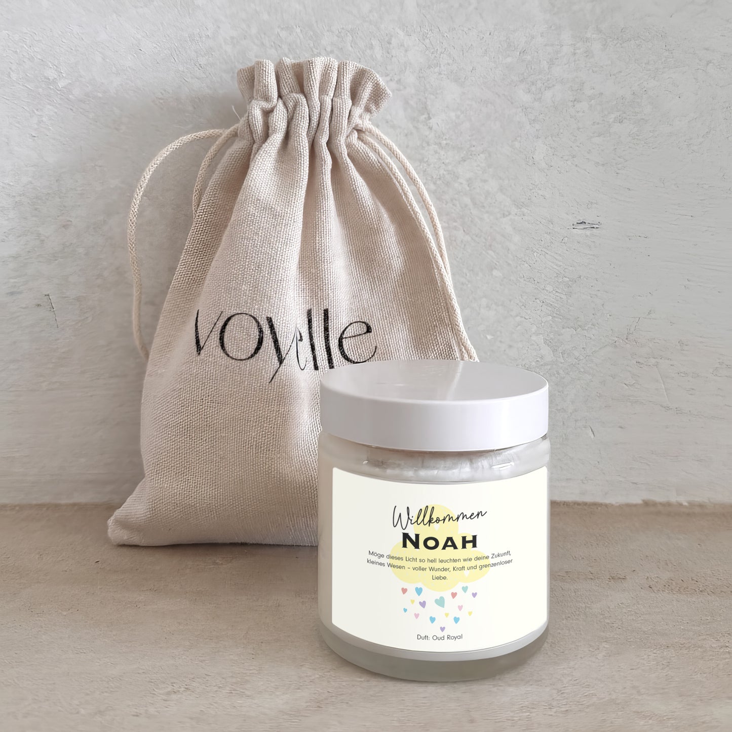 Personalisierte Willkommens-Kerze für Neugeborene