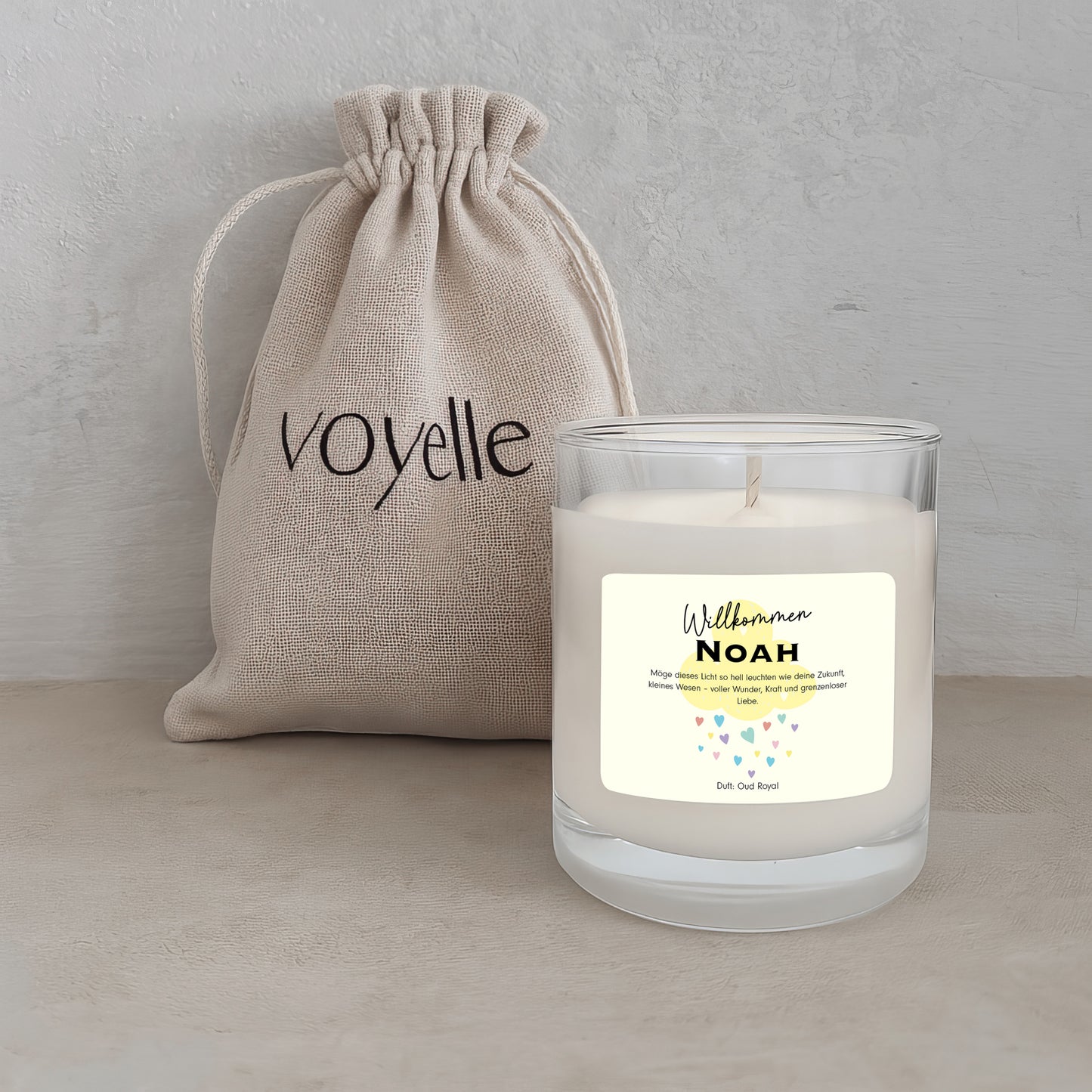 Personalisierte Willkommens-Kerze für Neugeborene