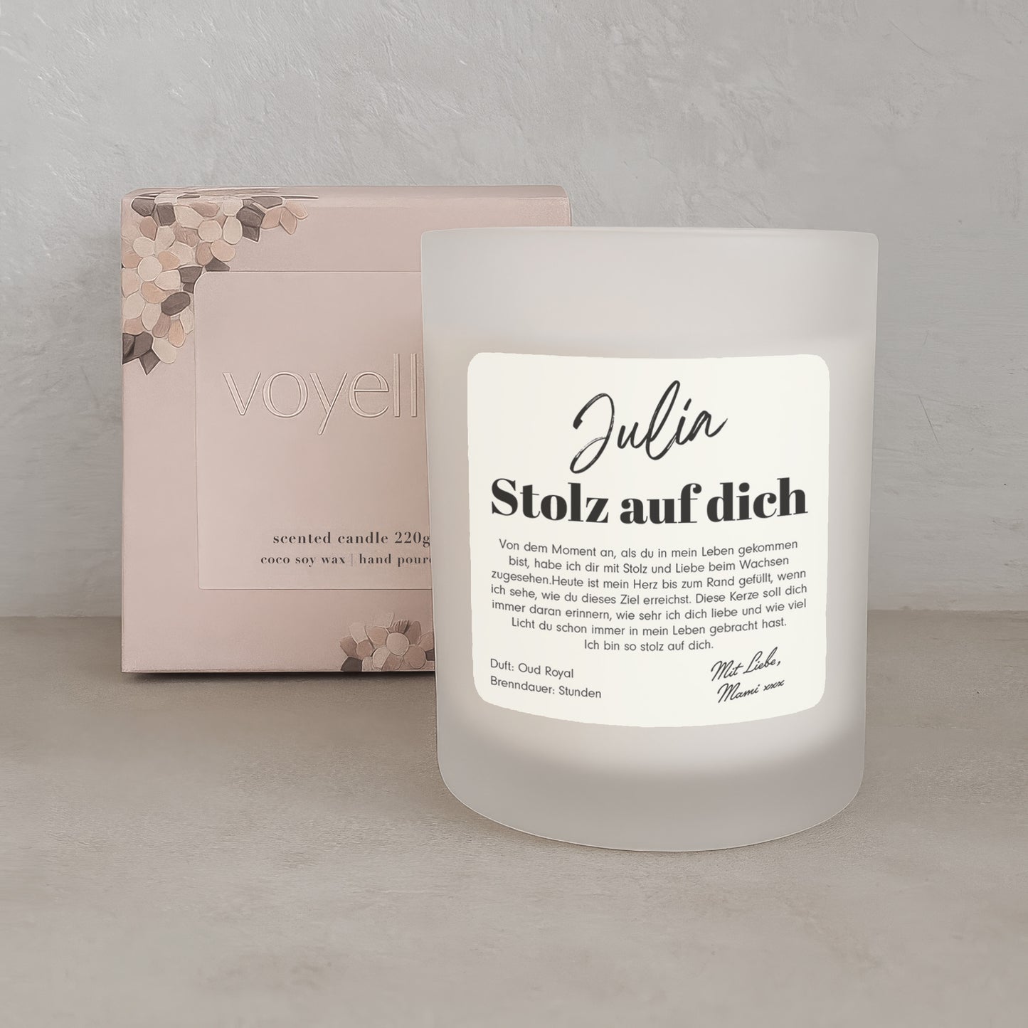 Stolze Glückwünsche – Geschenk Personalisierte Kerze