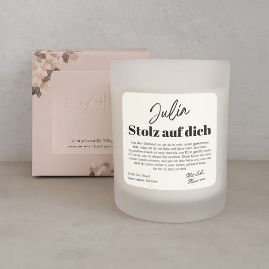 Stolze Glückwünsche – Geschenk Personalisierte Kerze