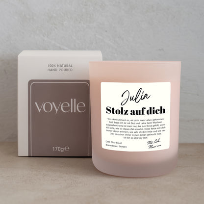 Stolze Glückwünsche – Geschenk Personalisierte Kerze