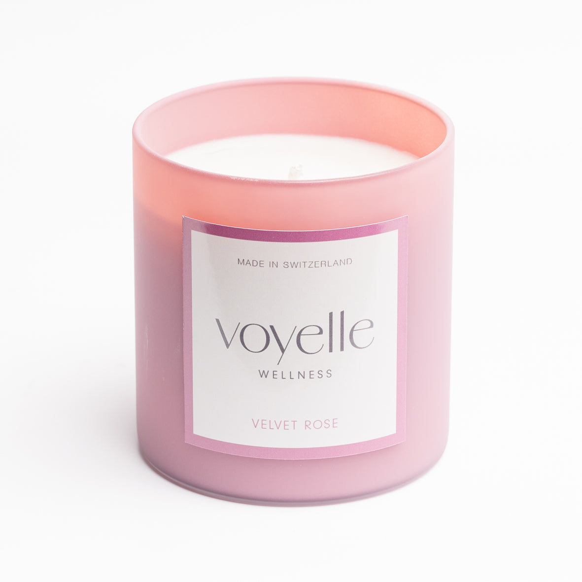 Velvet Rose candle from above — cream wax and single wick