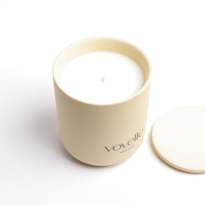 Evening Sleep ceramic candle from above with its lid off