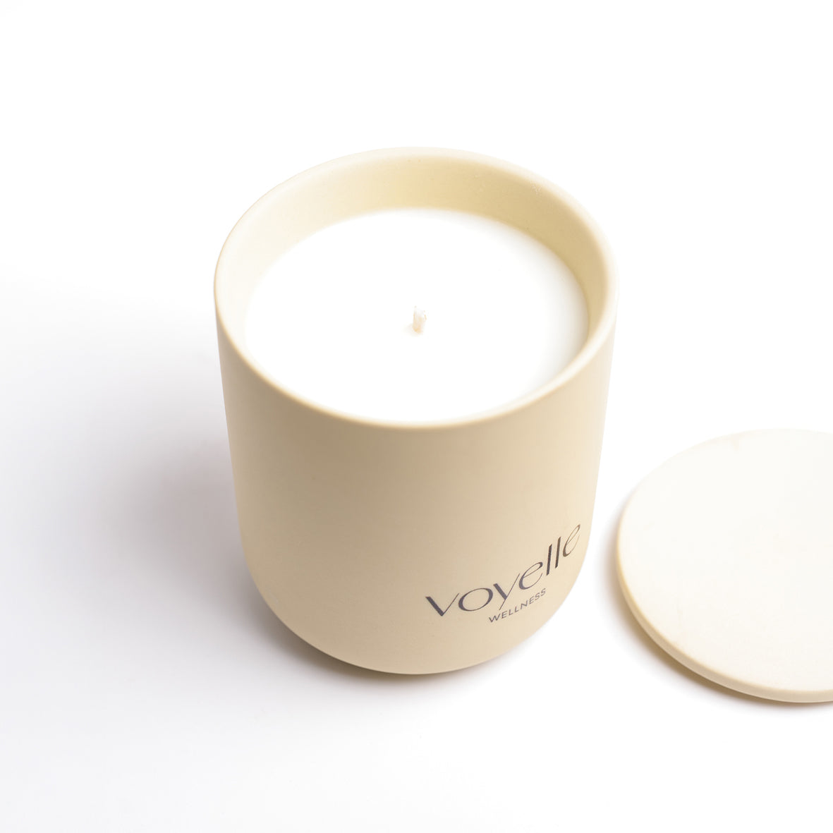 SPA ceramic candle from above with its lid off